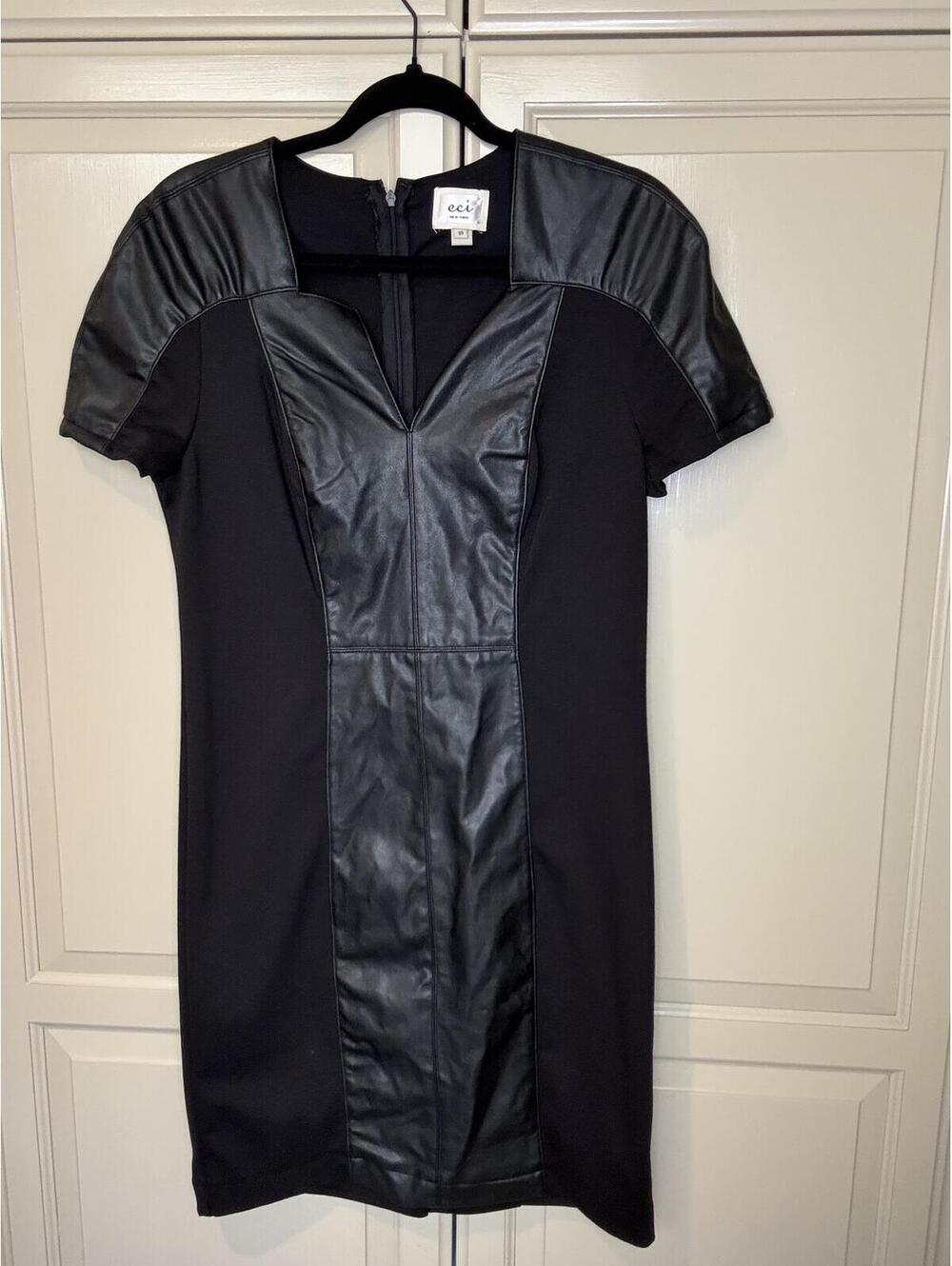 eci New York Faux Leather Paneled Slimming Sheath Dress - Size 10